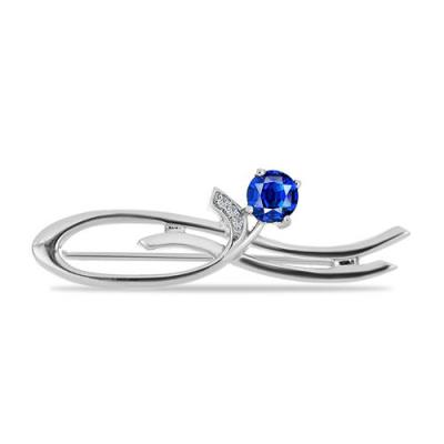 BUY 925 SILVER BROOCH WITH NATURAL BLUE SAPPHIRE GEMSTONE 